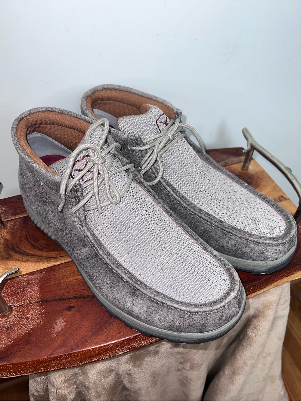 Twisted X MXC0005 Men’s 11.5 W Gray Leather Woven Driving Moc Shoes